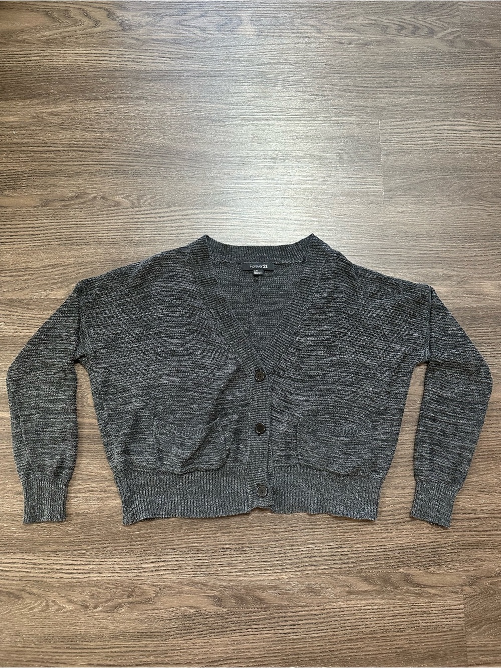 Forever 21 Gray Marled Cropped Cardigan Sz L Button Front